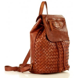 K18 Petit sac à dos cuir pour dames. Cuir italien tressé fait-main vintage | Noir Marron Vert Beige